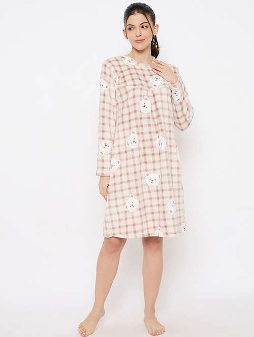 women printed long sleeve nightwear dress - 21700119 - Standard Image - 0