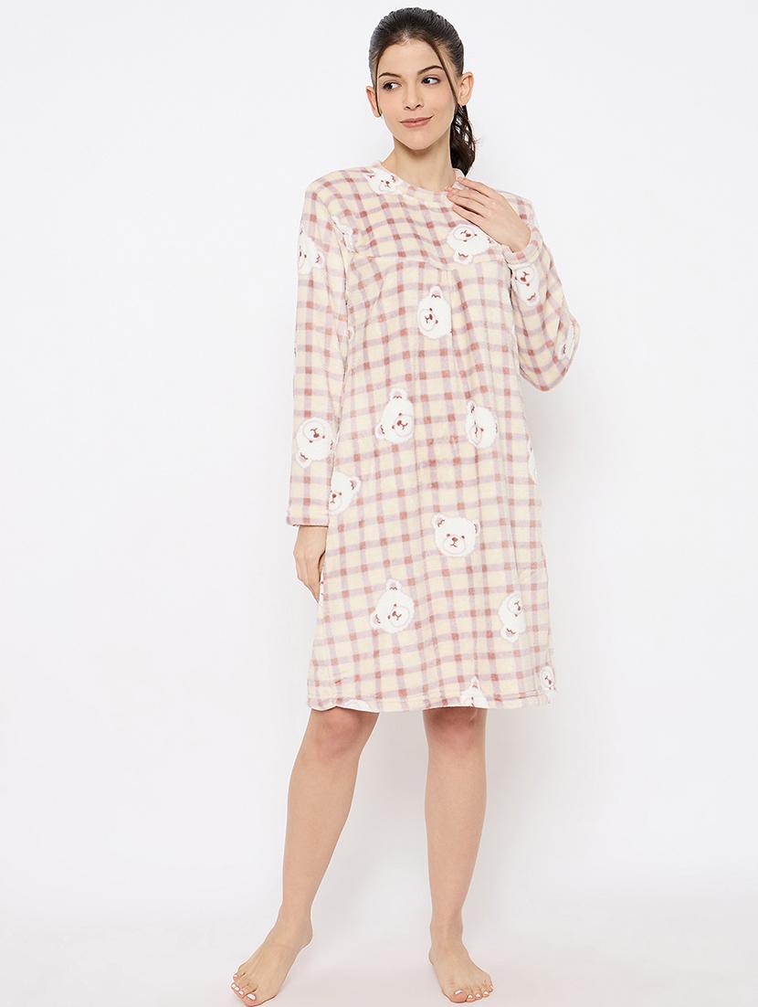 women printed long sleeve nightwear dress - 21700119 - Zoom Image - 0