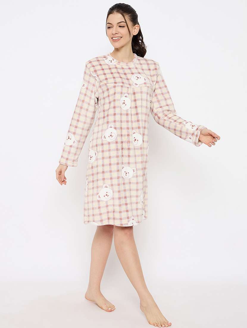women printed long sleeve nightwear dress - 21700119 - Standard Image - 3