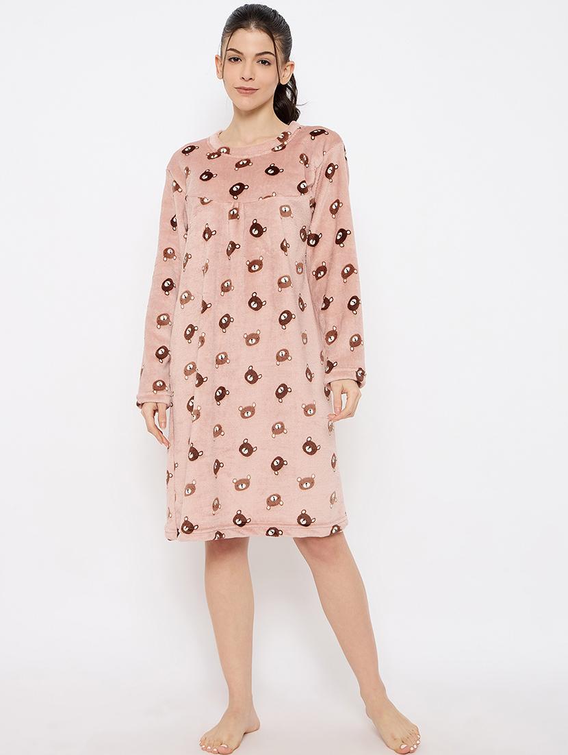 women printed long sleeve nightwear dress - 21700120 - Zoom Image - 0