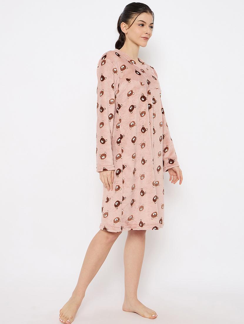 women printed long sleeve nightwear dress - 21700120 - Standard Image - 3
