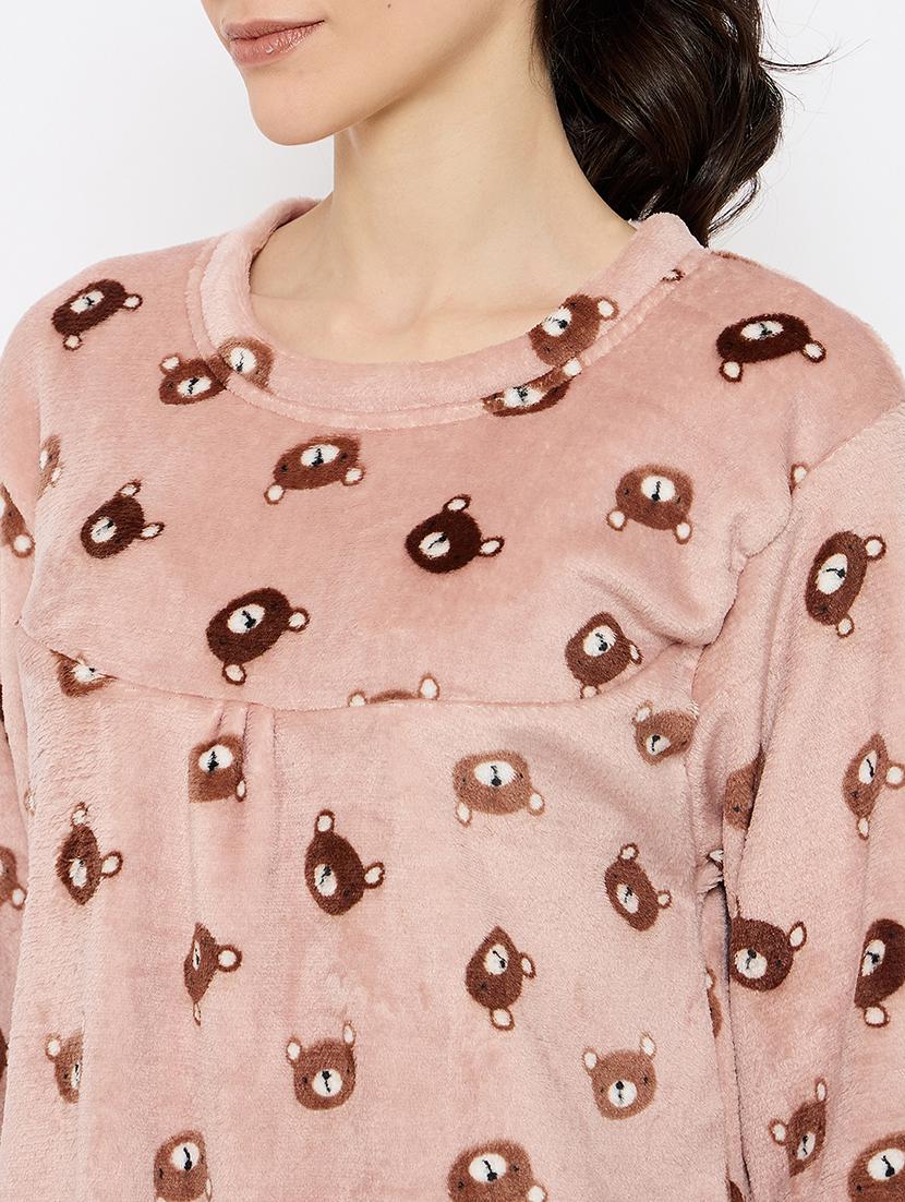 women printed long sleeve nightwear dress - 21700120 - Standard Image - 5