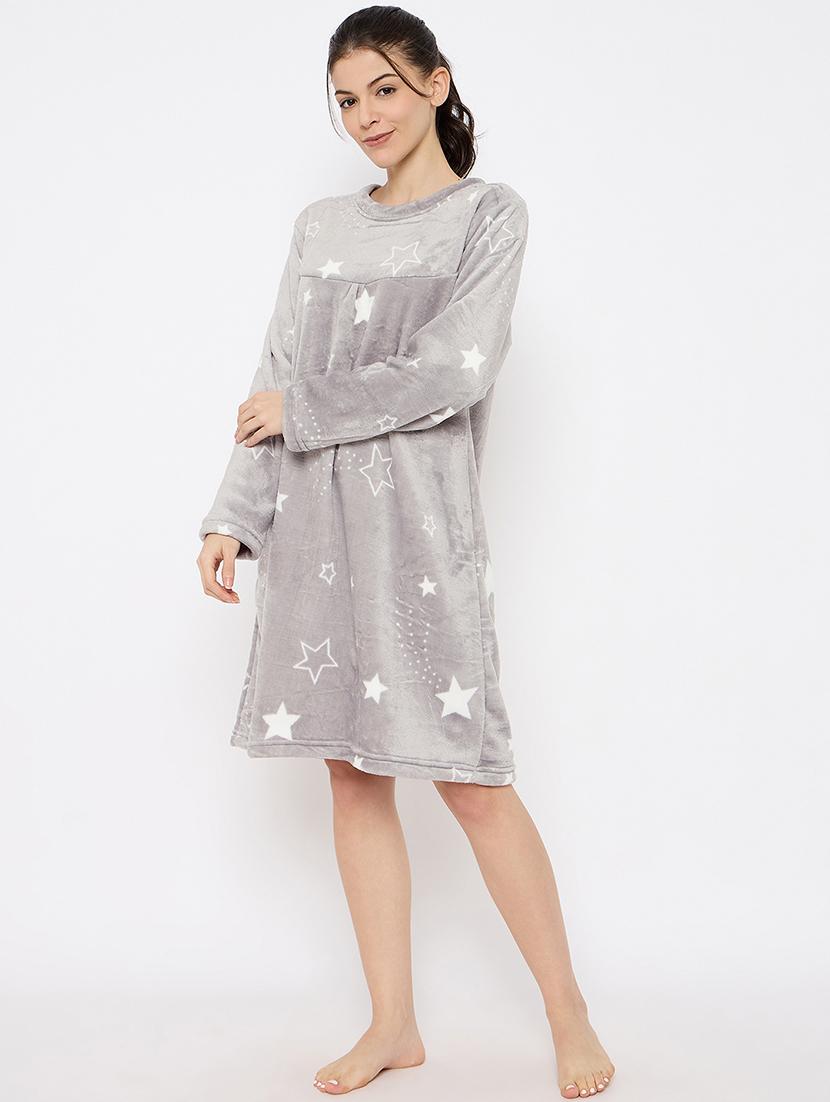 women printed long sleeve nightwear dress - 21700122 - Standard Image - 3