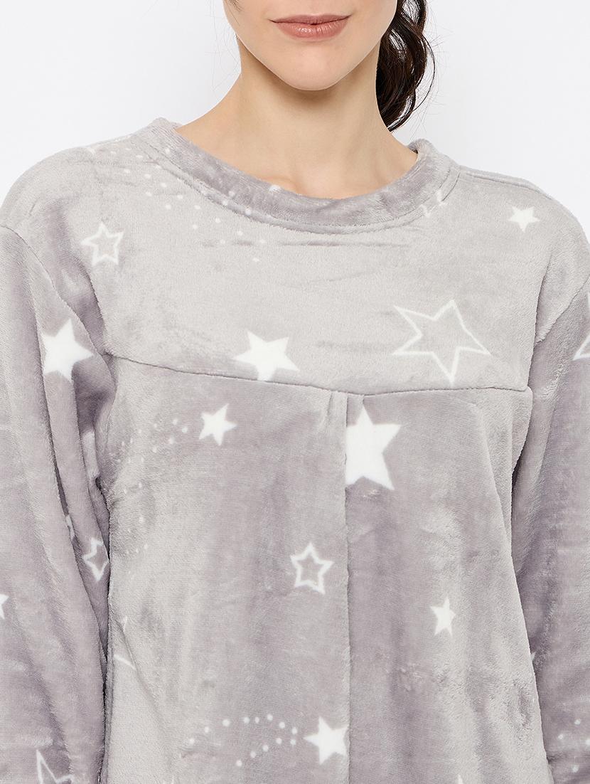women printed long sleeve nightwear dress - 21700122 - Standard Image - 5