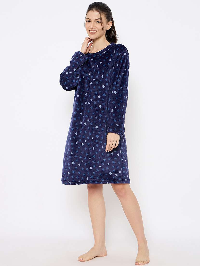 women printed long sleeve nightwear dress - 21700125 - Standard Image - 3