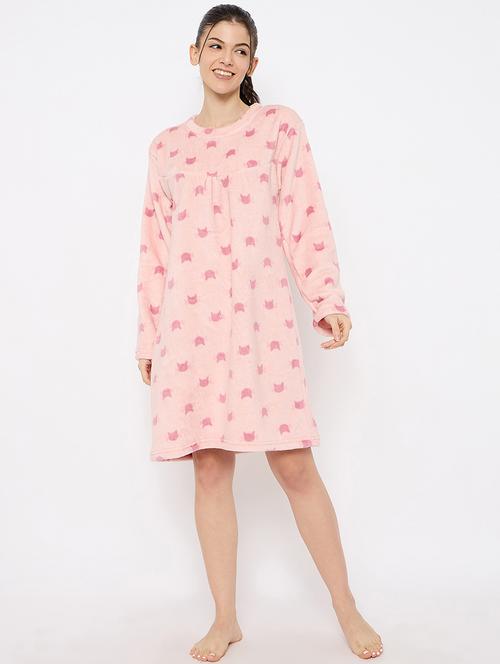 women printed long sleeve nightwear dress - 21700127 - Standard Image - 0