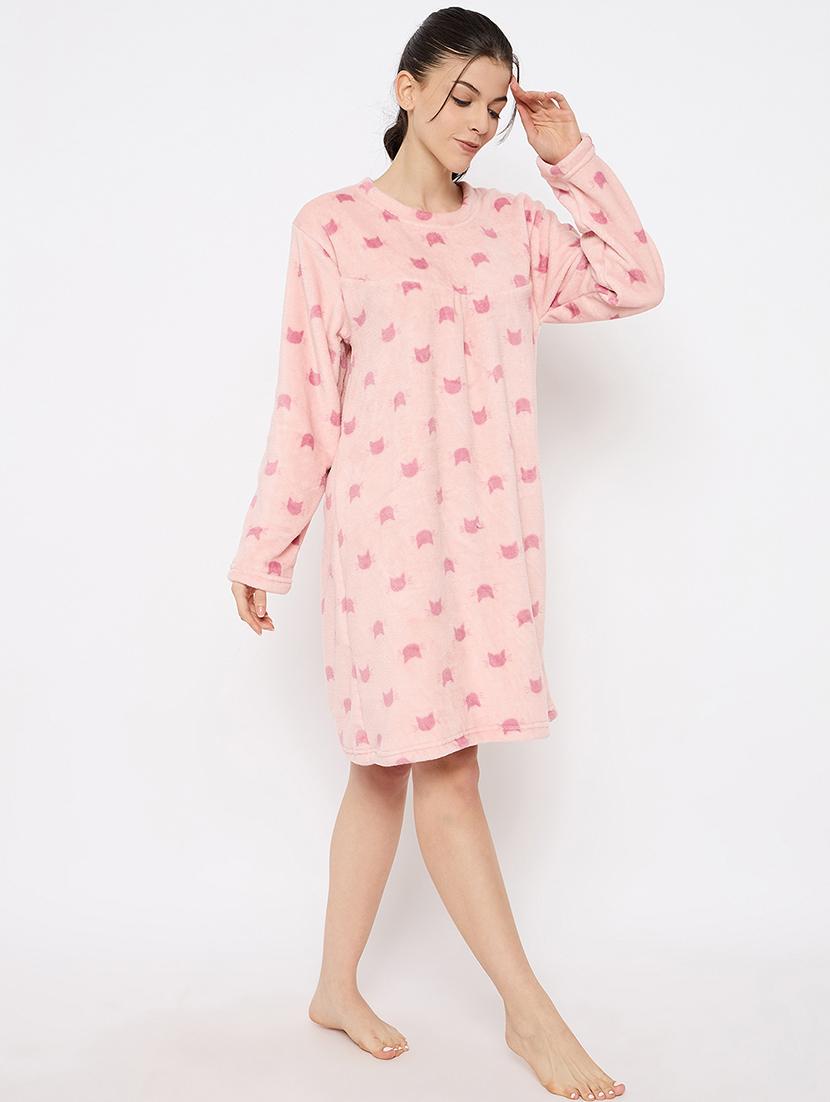 women printed long sleeve nightwear dress - 21700127 - Standard Image - 3