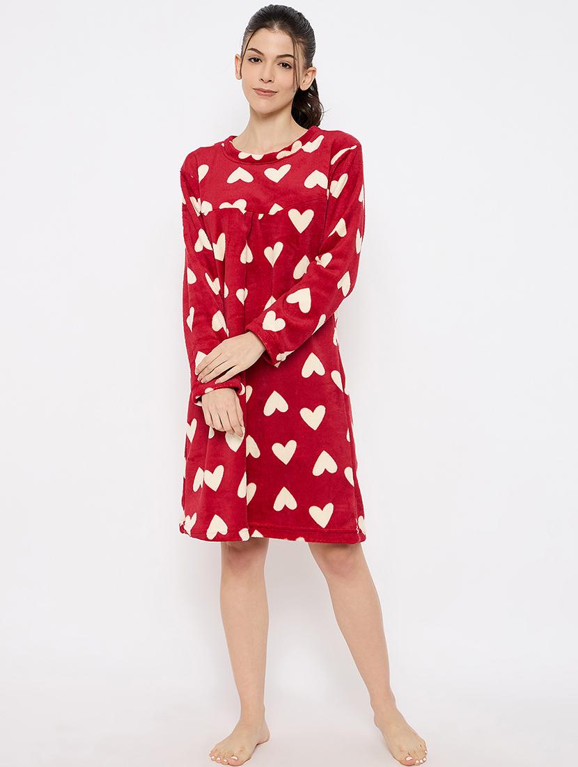 women printed long sleeve nightwear dress - 21700128 - Zoom Image - 0
