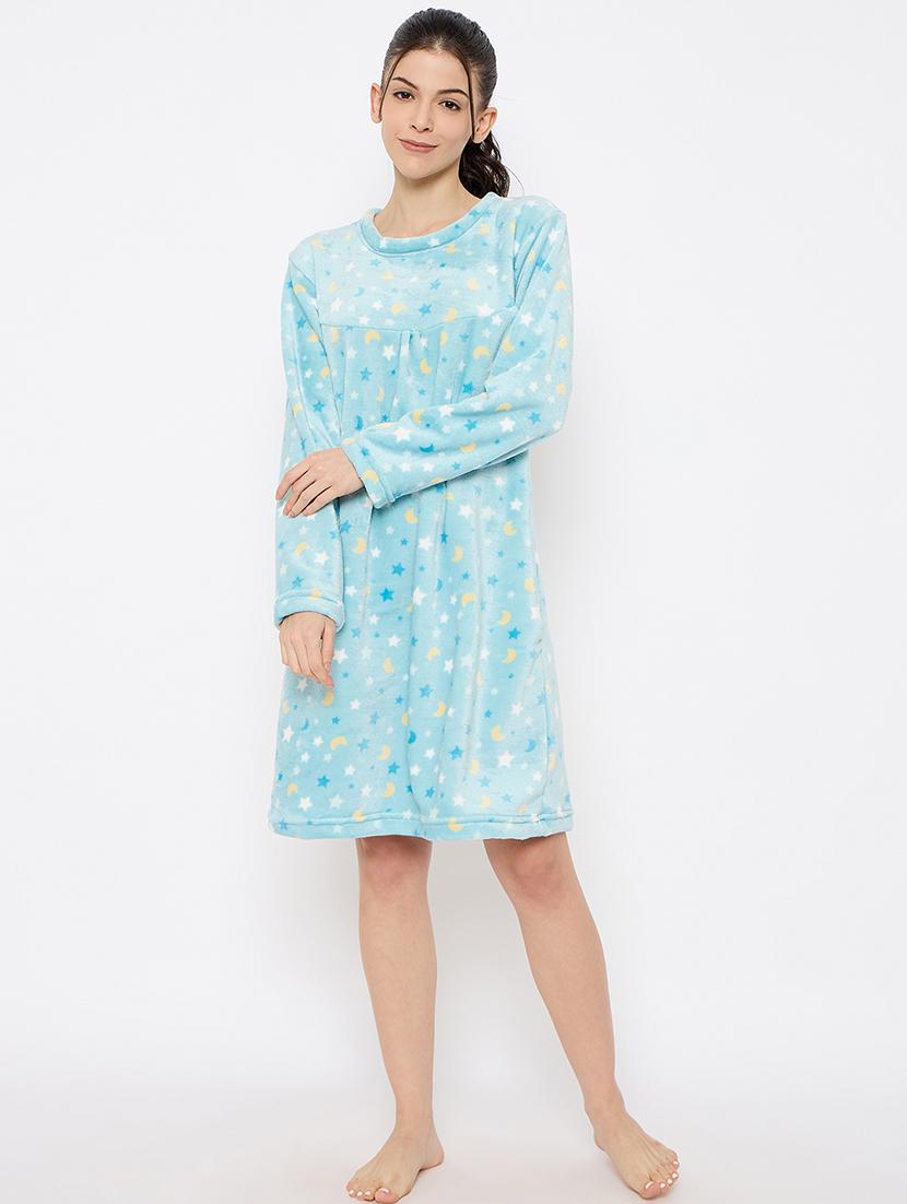 women printed long sleeve nightwear dress - 21700129 -  Zoom Image - 0