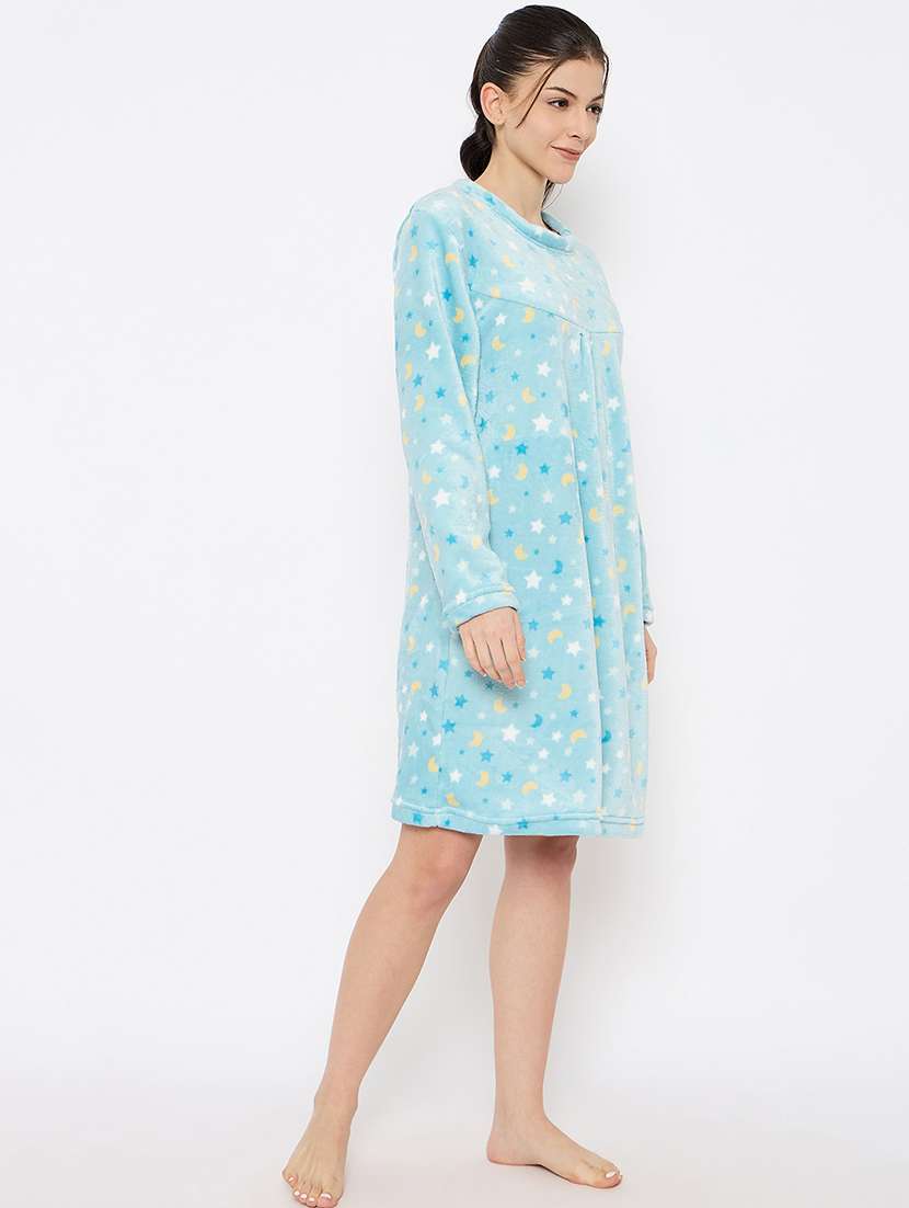 women printed long sleeve nightwear dress - 21700129 - Standard Image - 3