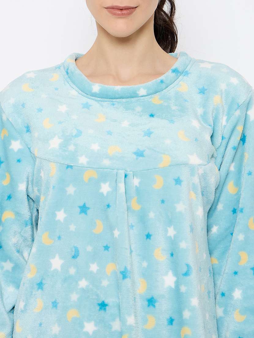 women printed long sleeve nightwear dress - 21700129 - Standard Image - 5