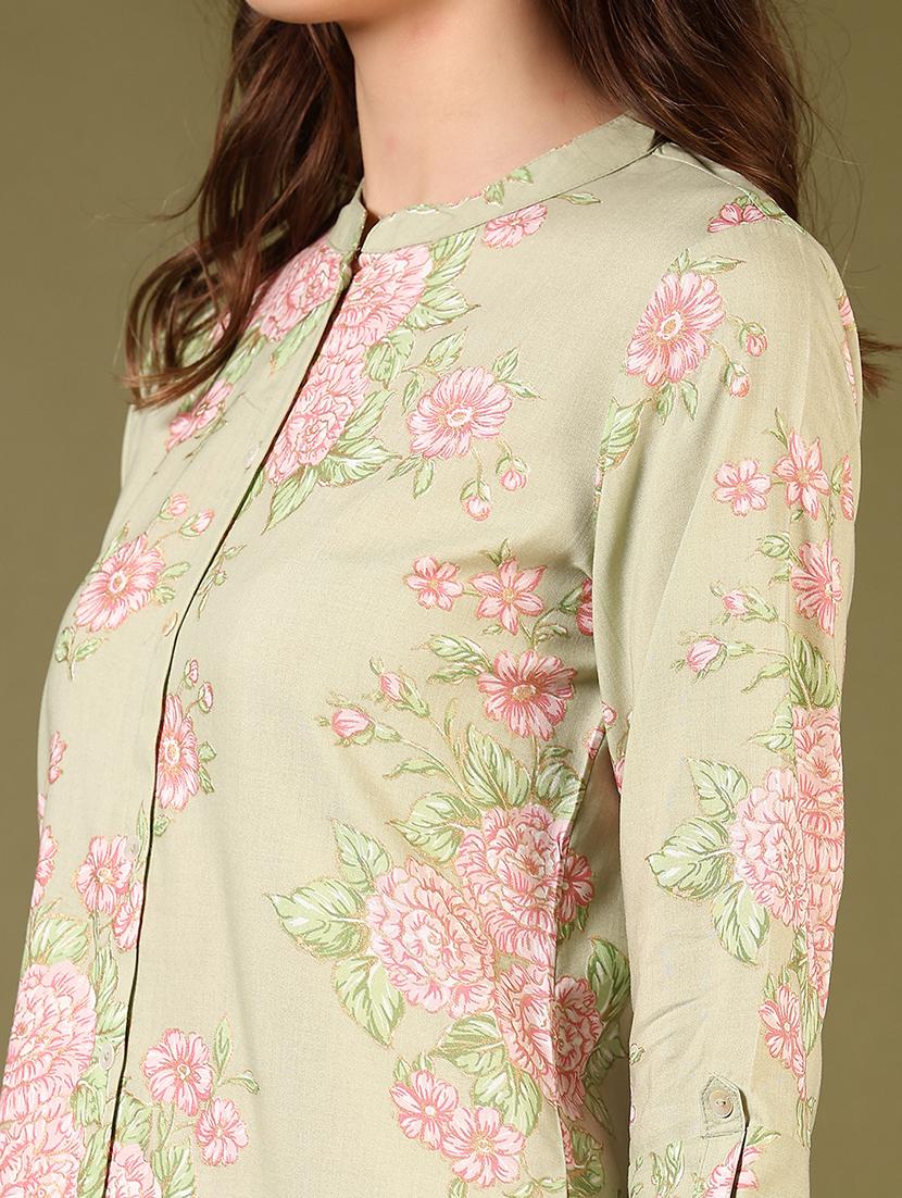 women mandarin neck floral printed a-line kurta - 21700286 - Standard Image - 5