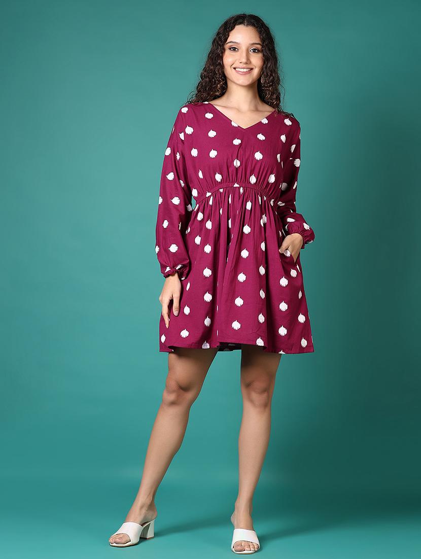 women printed long sleeve fit & flare dress - 21700290 - Zoom Image - 0