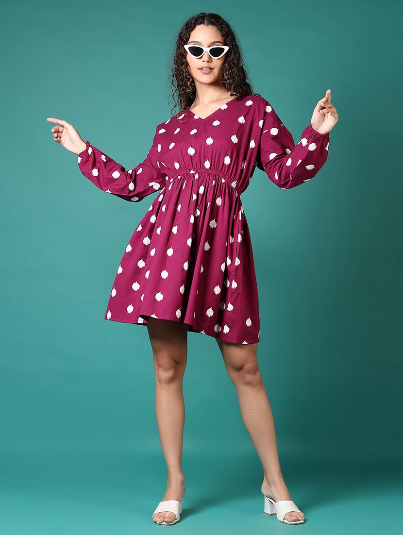women printed long sleeve fit & flare dress - 21700290 - Standard Image - 3