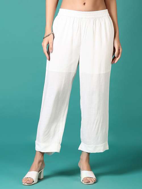 women white solid straight palazzo - 21700304 -  Standard Image - 0
