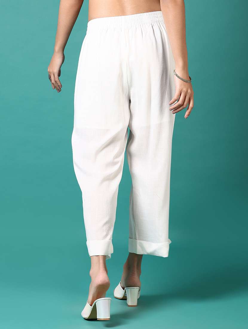 women white solid straight palazzo - 21700304 - Standard Image - 3