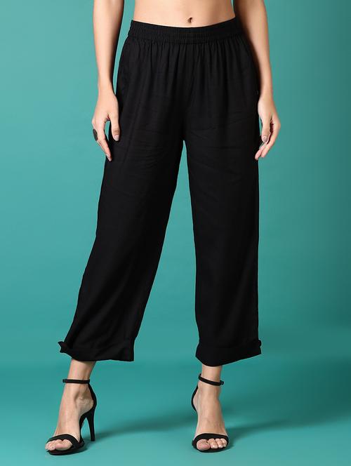 women black solid straight palazzo - 21700305 -  Standard Image - 0