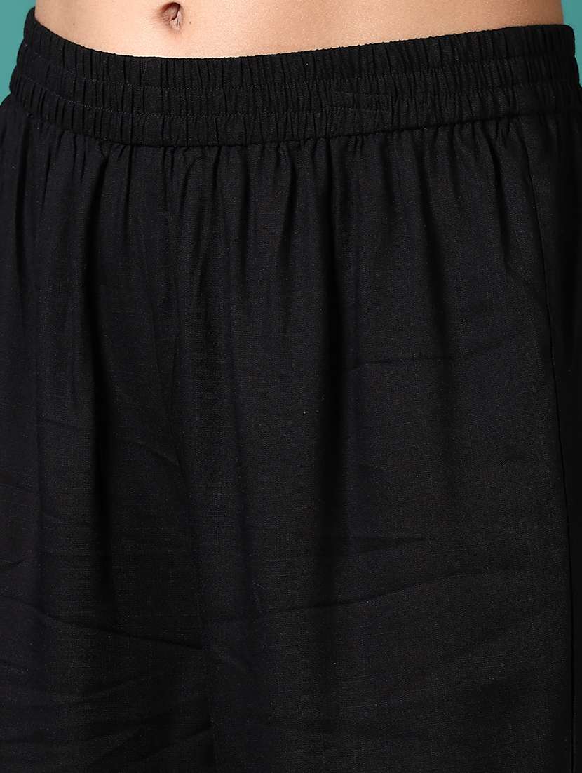 women black solid straight palazzo - 21700305 - Standard Image - 5