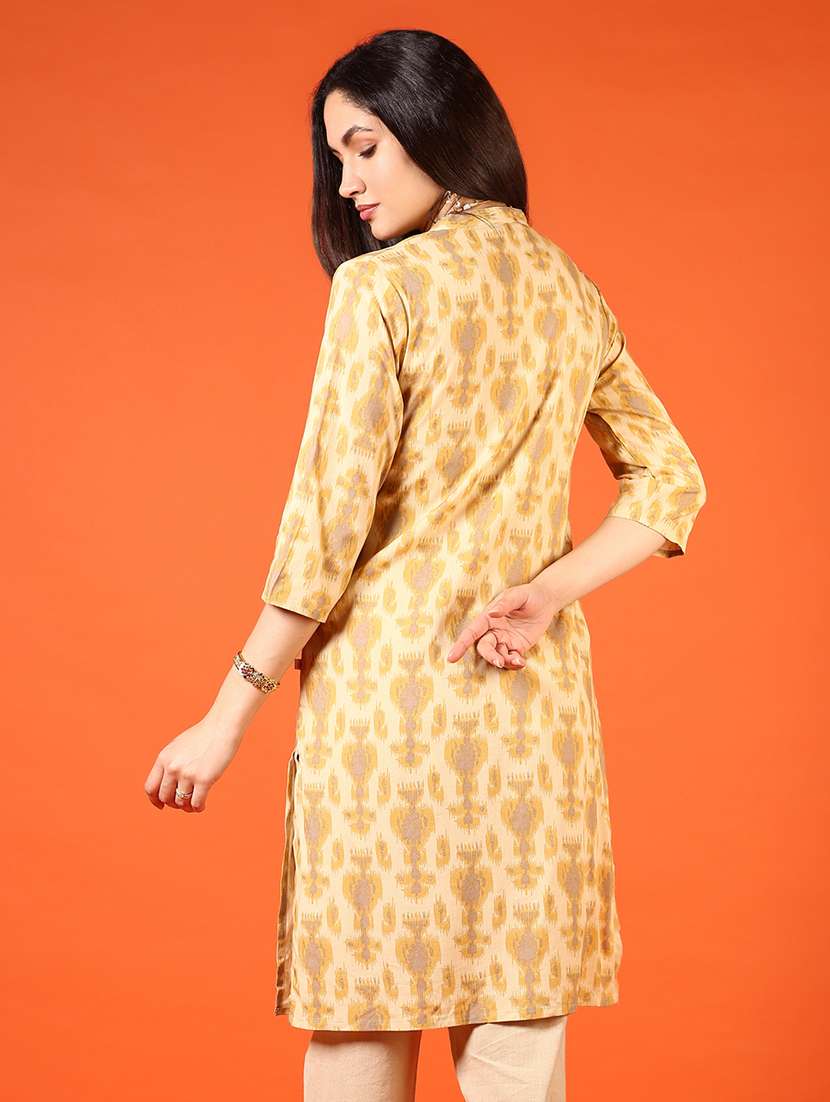 women printed three quarter sleeve straight kurta - 21700308 -  Standard Image - 3