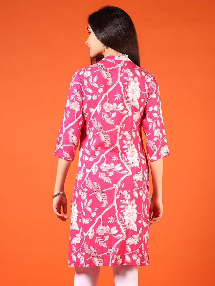 women printed three quarter sleeve straight kurta - 21700309 - Standard Image - 3