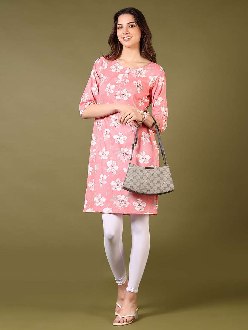 women floral printed three quarter sleeve straight kurta - 21700310 -  Standard Image - 3