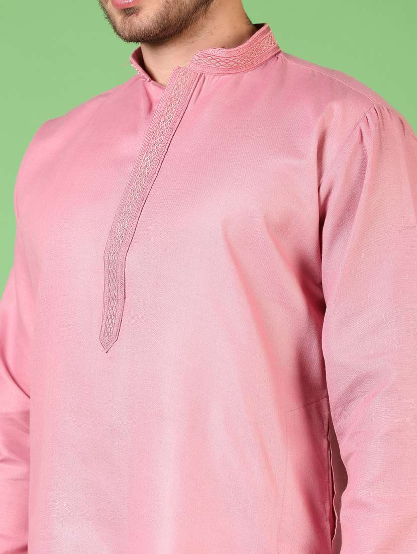 men solid mandarin neck kurta pyjama set - 21700346 -  Standard Image - 3
