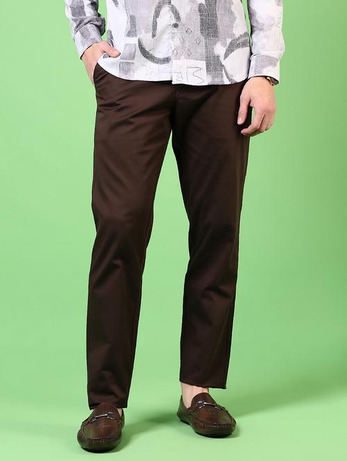 men brown solid high rise chinos casual trouser - 21700388 -  Standard Image - 0