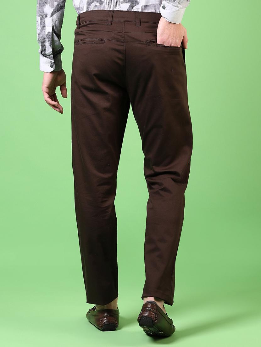 men brown solid high rise chinos casual trouser - 21700388 - Standard Image - 3