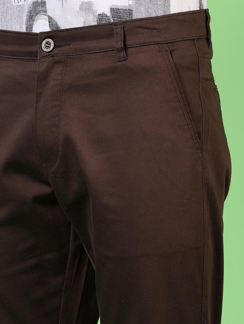 men brown solid high rise chinos casual trouser - 21700388 - Standard Image - 5