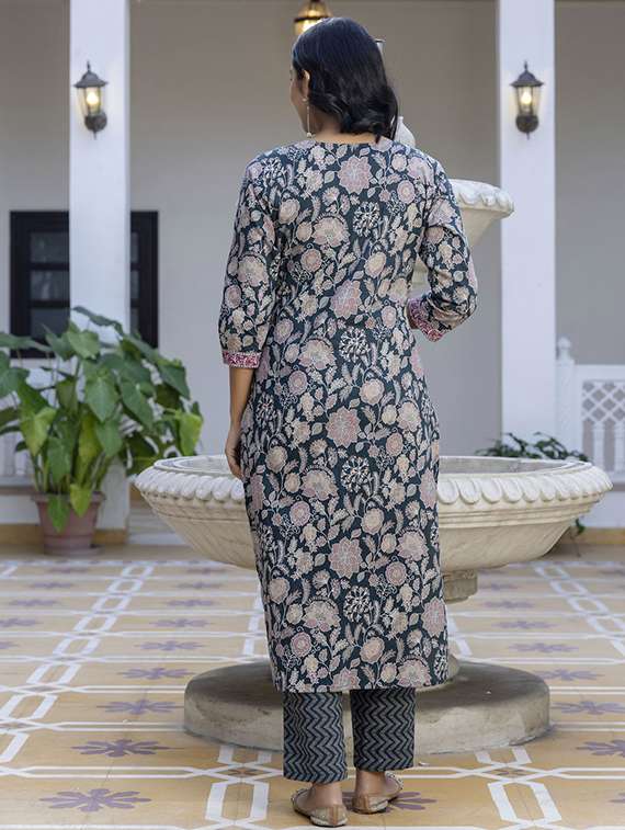 women floral three quarter sleeve suit set - 21700566 -  Standard Image - 3