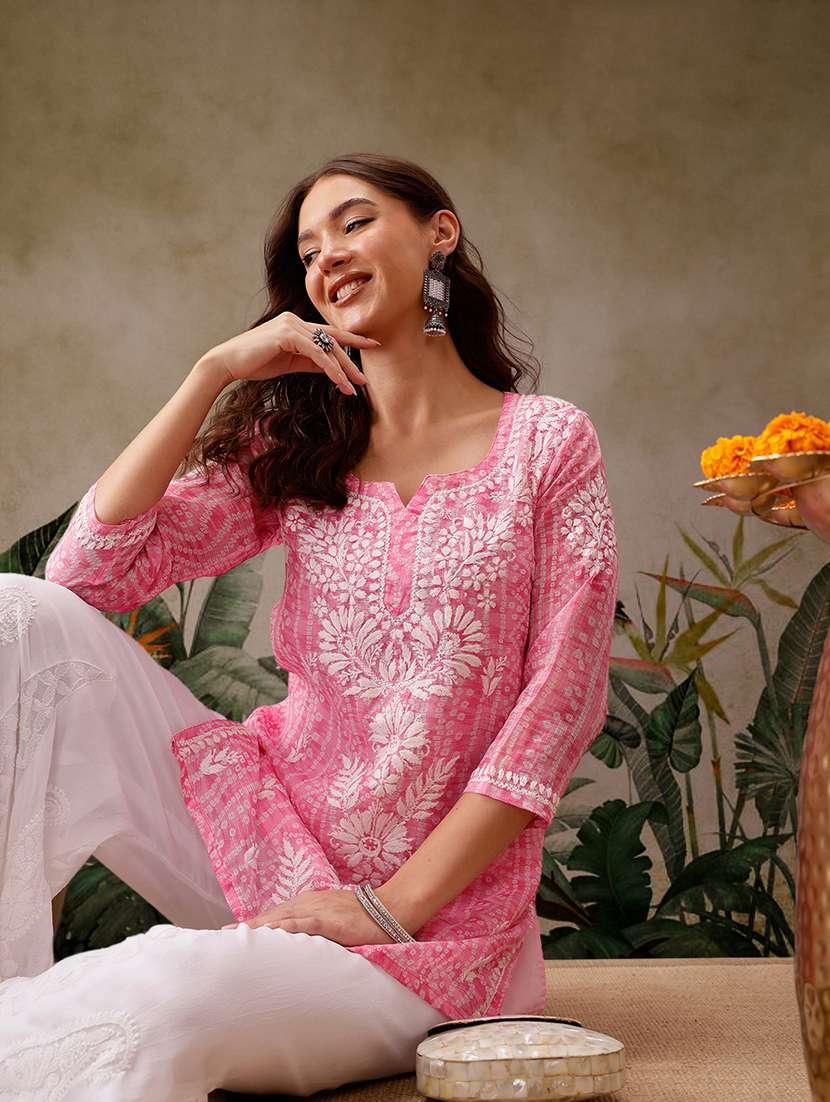 women notch neck chikankari work straight kurti - 21700575 - Standard Image - 5