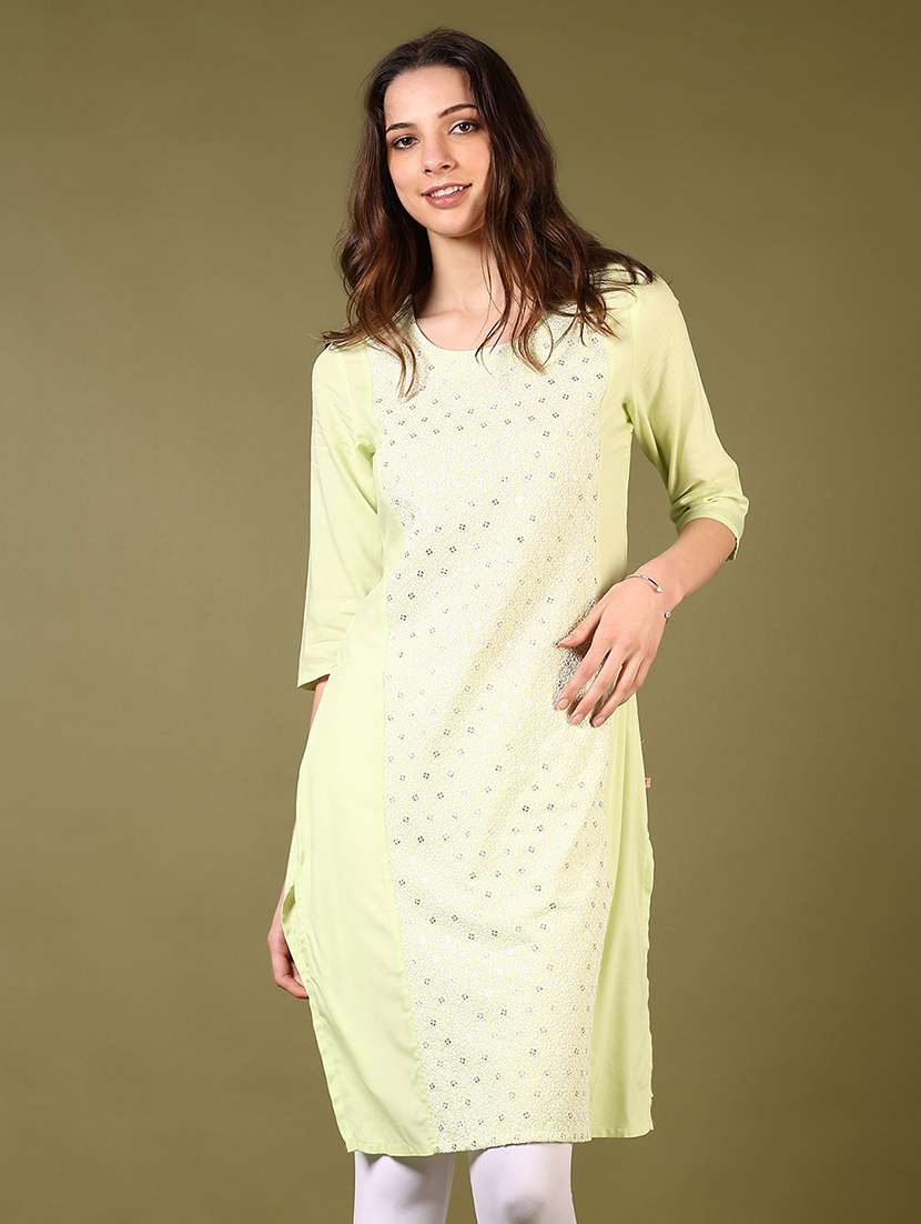 women round neck embroidered straight kurta