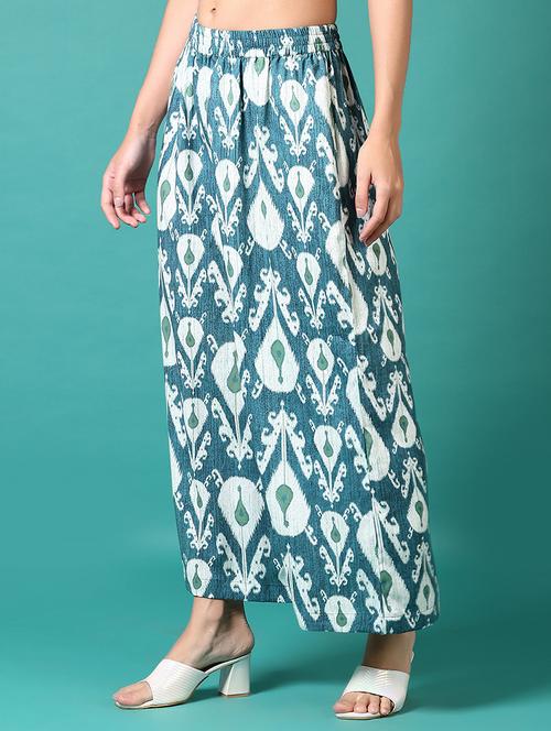 women blue ikat printed straight palazzo - 21700771 - Standard Image - 0