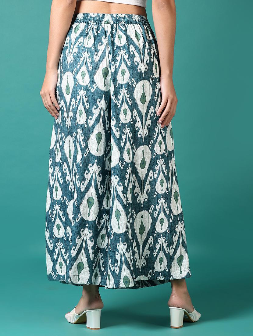 women blue ikat printed straight palazzo - 21700771 - Standard Image - 3