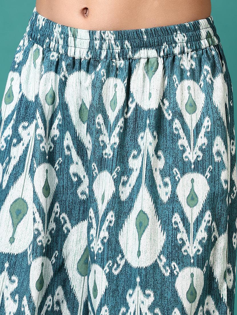 women blue ikat printed straight palazzo - 21700771 - Standard Image - 5