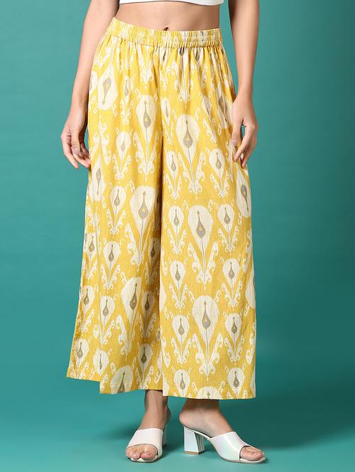 women yellow ikat printed straight palazzo - 21700772 - Standard Image - 0