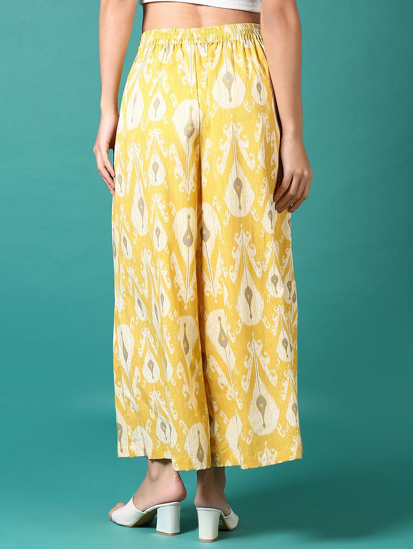 women yellow ikat printed straight palazzo - 21700772 - Standard Image - 3