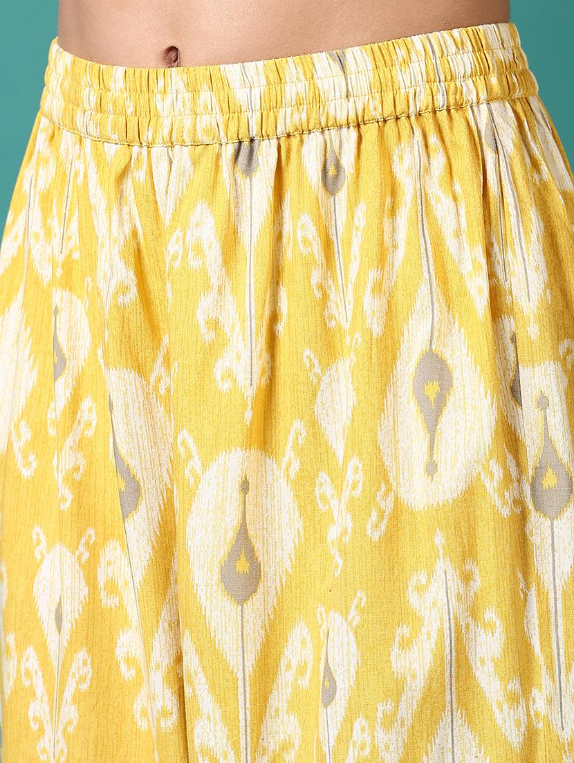 women yellow ikat printed straight palazzo - 21700772 - Standard Image - 5