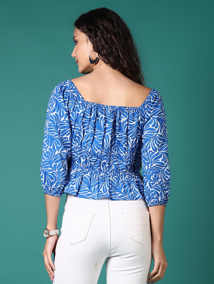women blue printed square neck crop top - 21700775 - Standard Image - 3