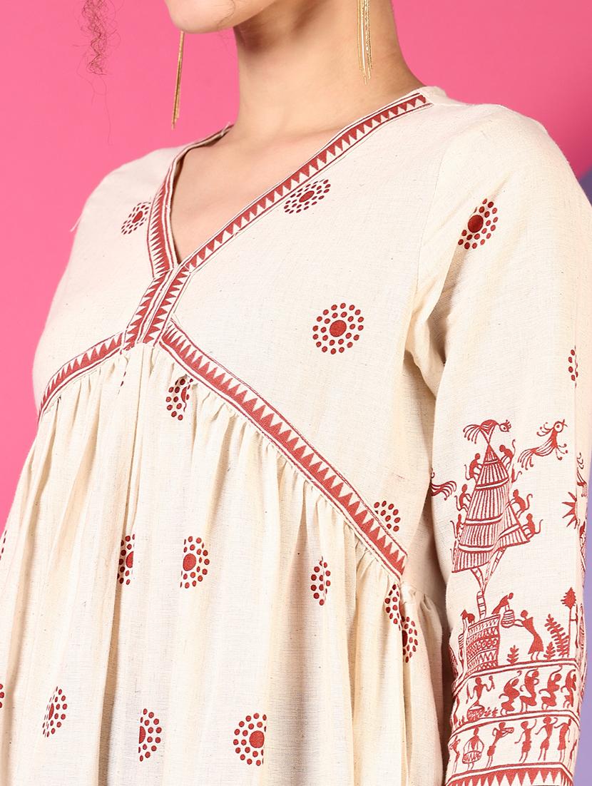 women off white three quarter sleeve a-line kurta - 21700777 - Standard Image - 5