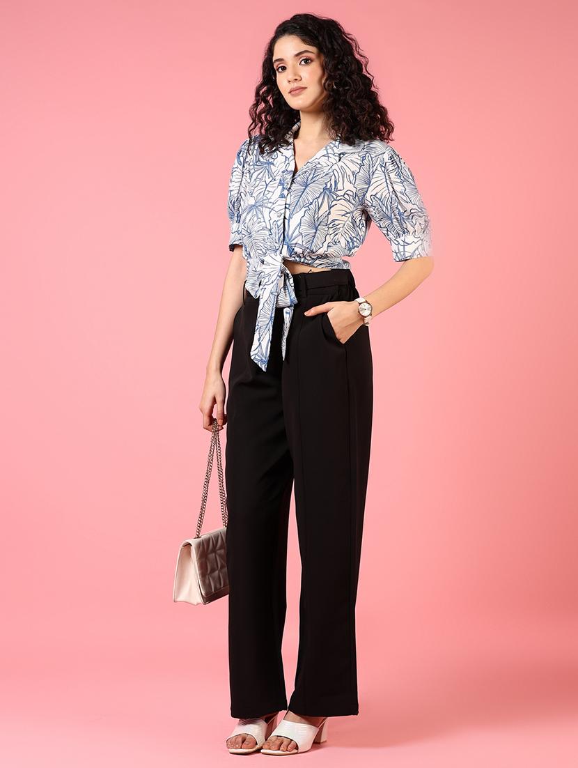 women blue puff sleeve printed crop top - 21700786 - Standard Image - 3