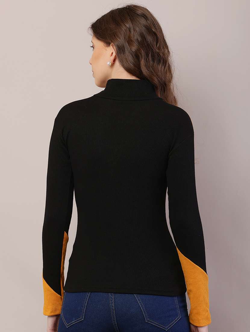 women color blocked mock neck straight top - 21700937 -  Standard Image - 3