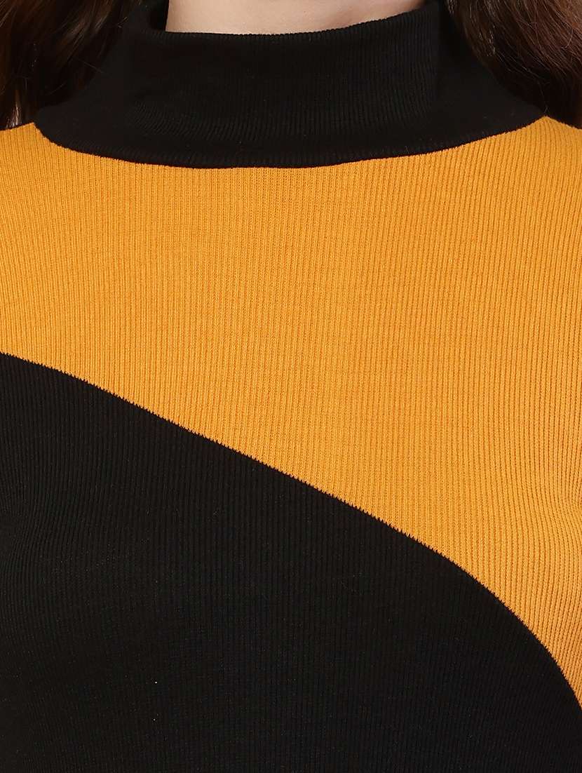 women color blocked mock neck straight top - 21700937 -  Standard Image - 5