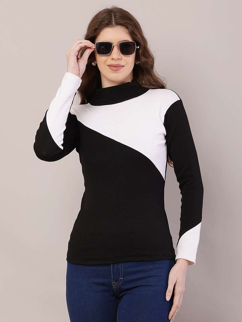 women color block long sleeve top - 21700939 - Standard Image - 3