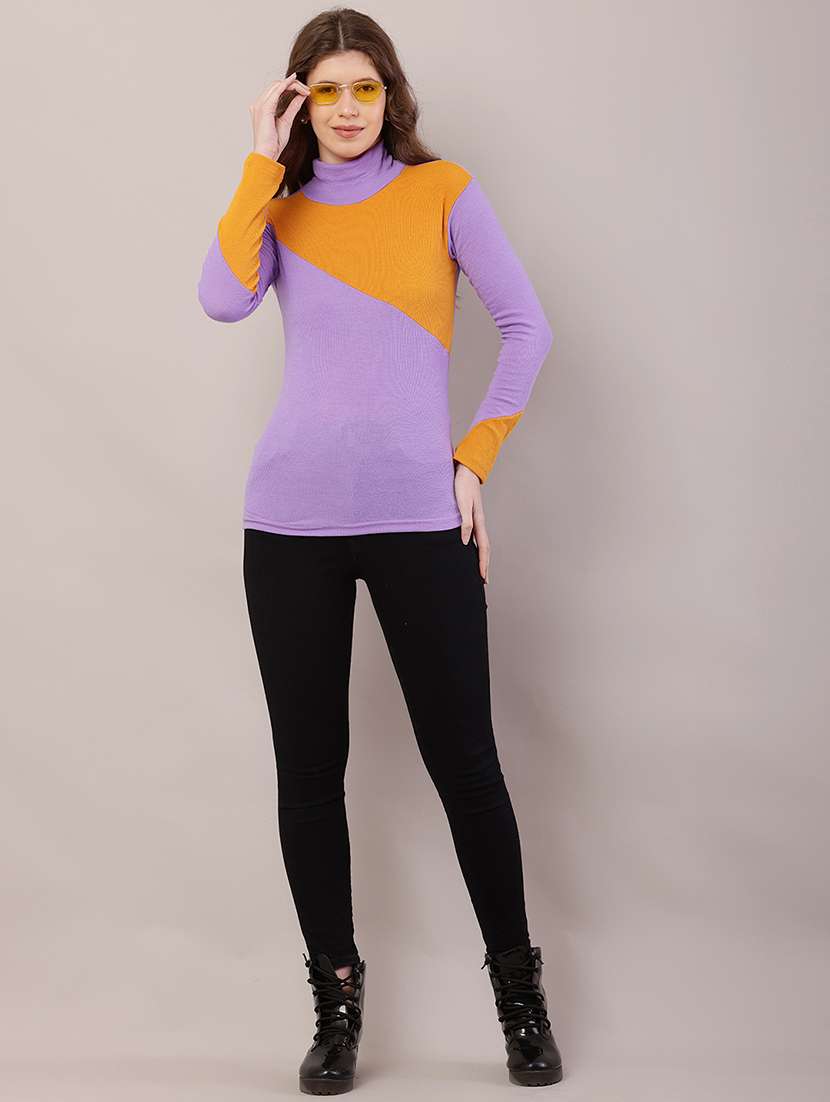 women color blocked mock neck straight top - 21700940 -  Standard Image - 3