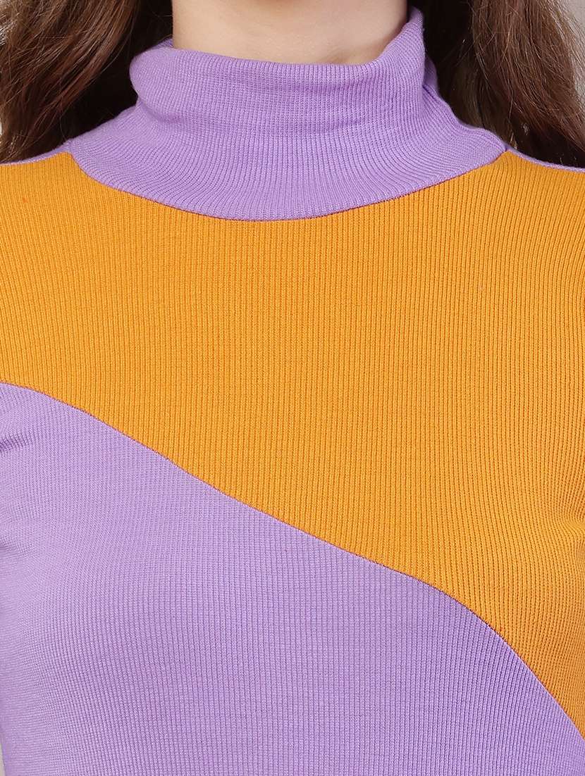 women color blocked mock neck straight top - 21700940 -  Standard Image - 5