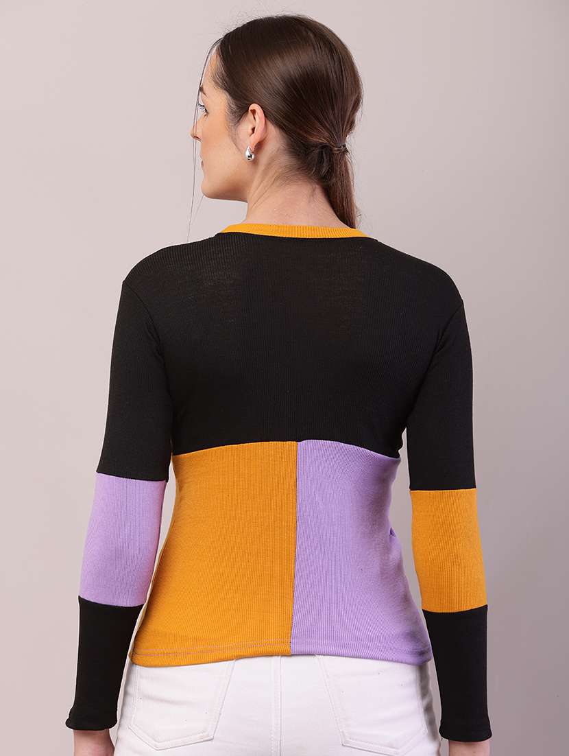 women color block long sleeve top - 21700945 -  Standard Image - 3