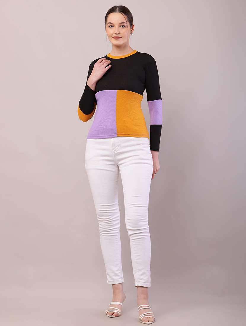 women color block long sleeve top - 21700945 -  Standard Image - 5