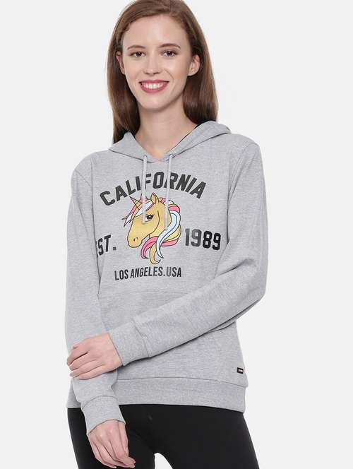 women front print hodded sweatshirt - 21700956 - Standard Image - 0