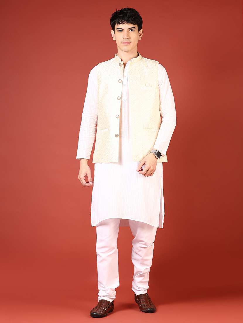 men self design sleeveless regular fit nehru jacket - 21701014 - Standard Image - 5